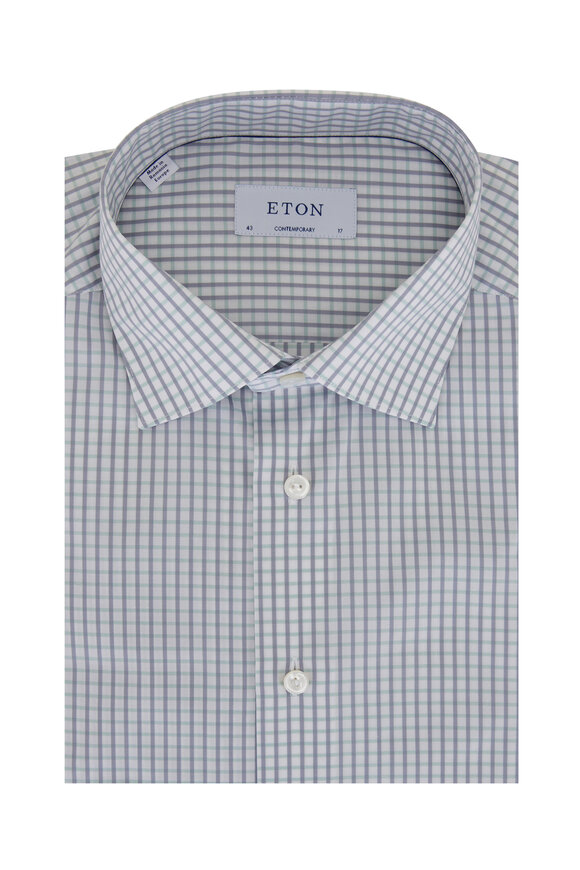 Eton - Light Green & Gray Check Twill Dress Shirt