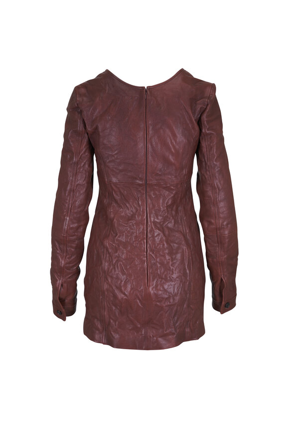 Miu Miu Coffee Leather Long Sleeve Mini Dress - view 4