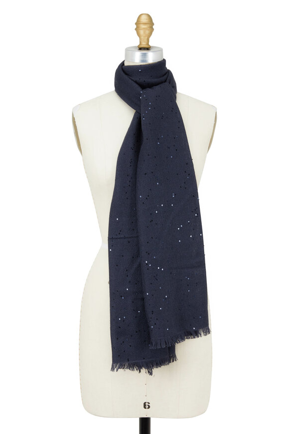 Brunello Cucinelli Midnight Cashmere & Silk Pailette Scarf - view 1