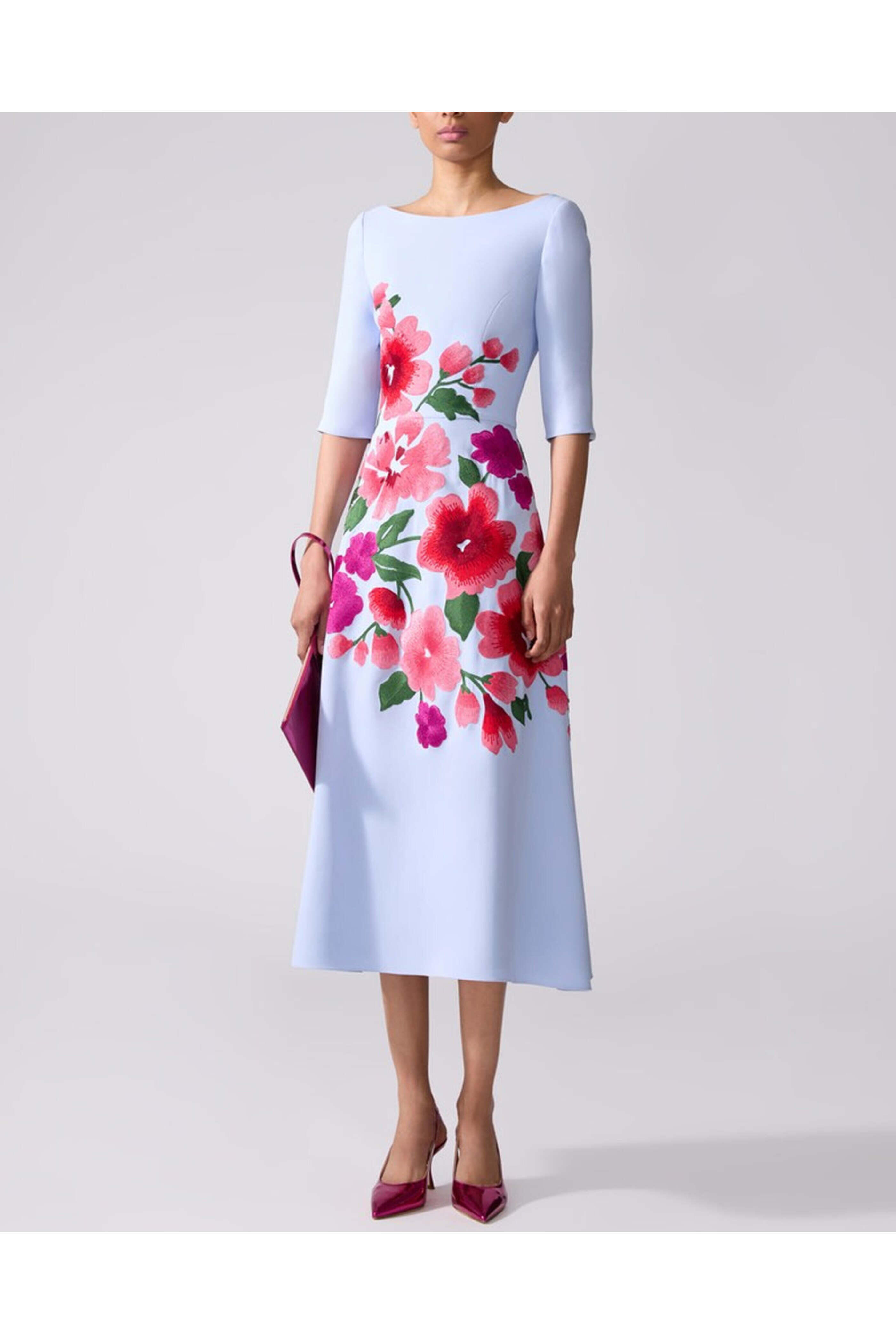 Carolina Herrera - Celeste Embellished Boat Neck Midi Dress