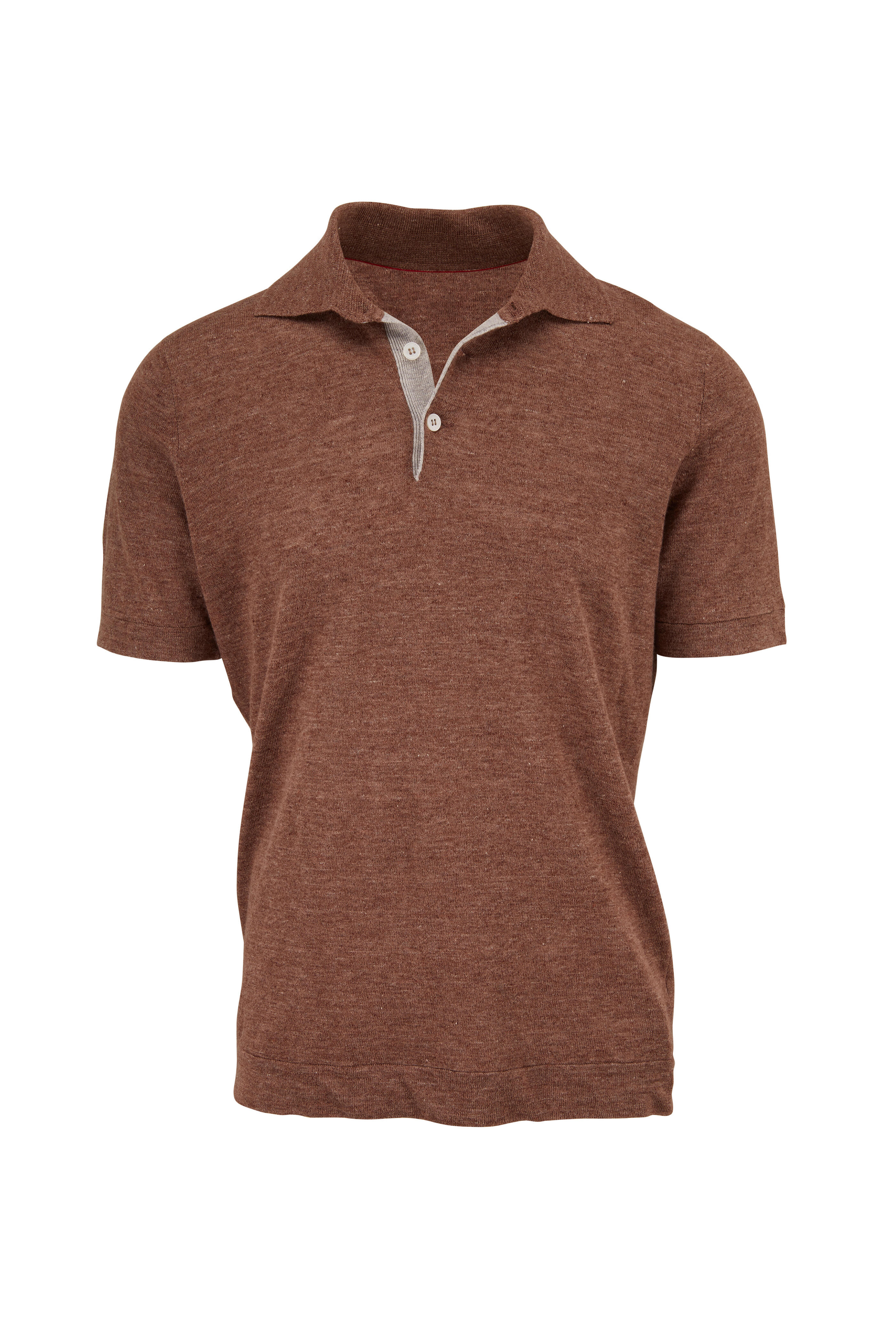 Brunello Cucinelli - Brown Linen & Cotton Short Sleeve Polo