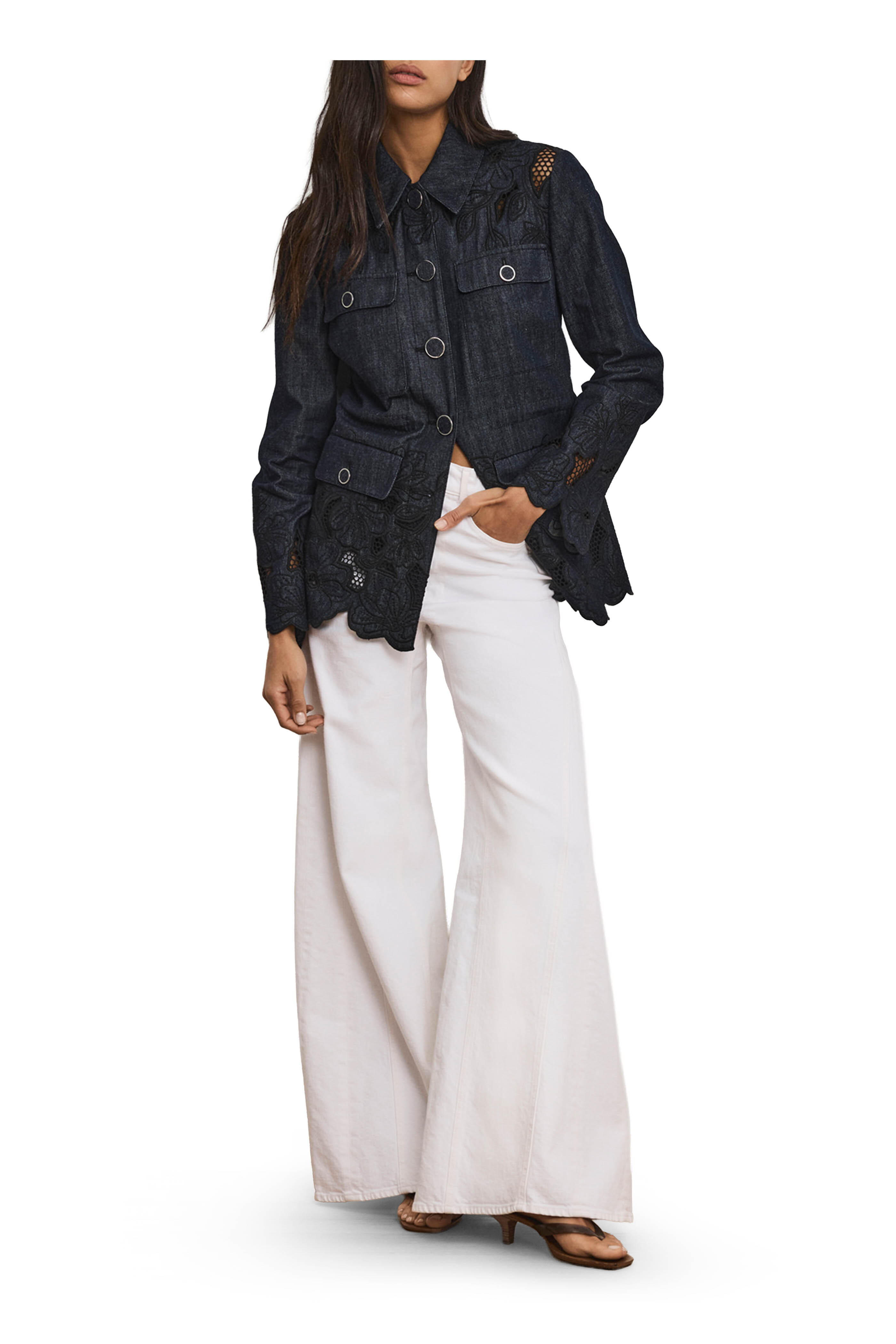 Veronica Beard - Kiki Eyelet Indigo Chambray Cinched Field Jacket - view 2