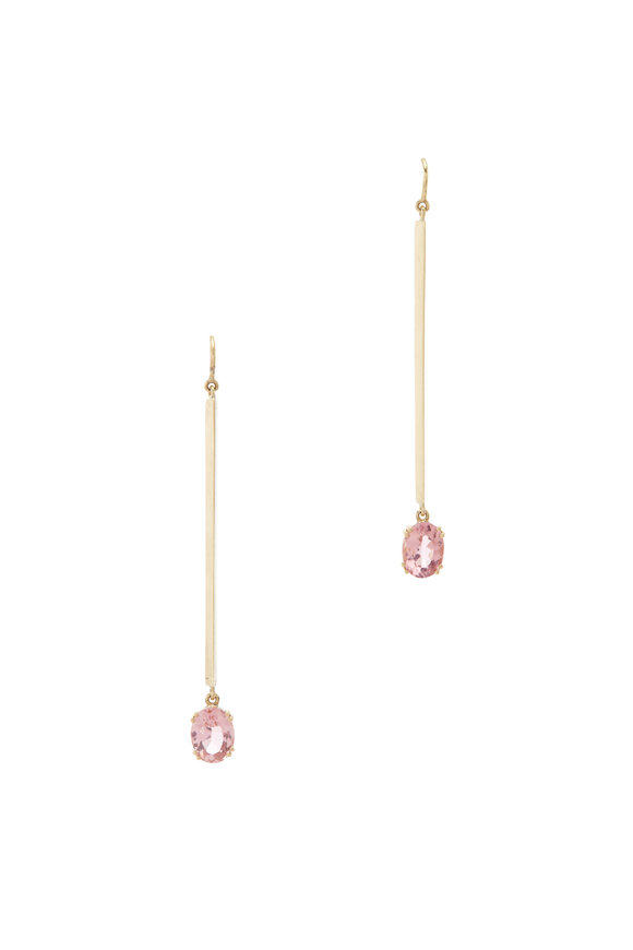 Sylva & Cie - 18K Yellow Gold Pink Tourmaline Stick Earrings