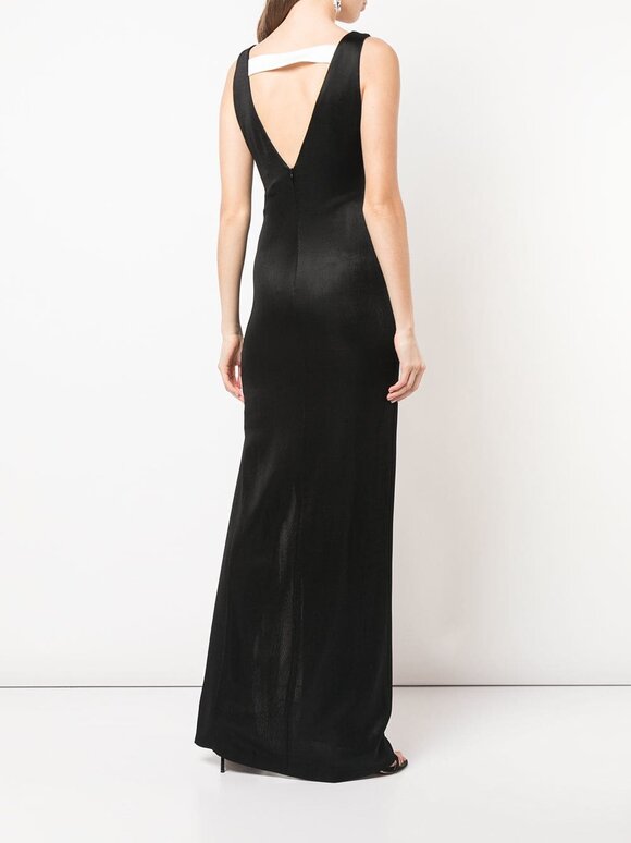 Galvan - Laced Black Jersey Side Tie V-Neck Gown