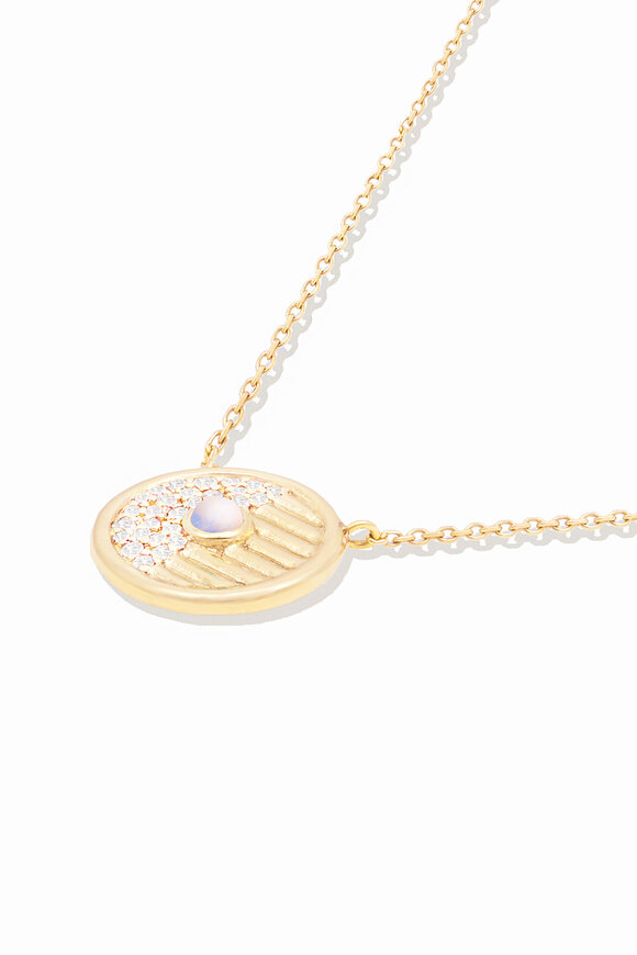 Campbell + Charlotte - 14K Diamond & Moonstone Disk Necklace