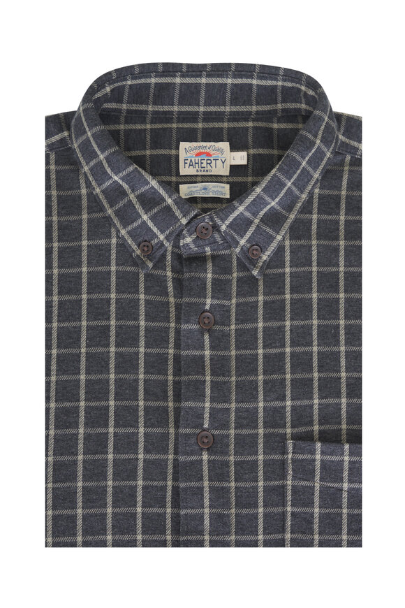 Faherty Brand Coastline Charcoal Gray Plaid Knit Sport Shirt - view 1