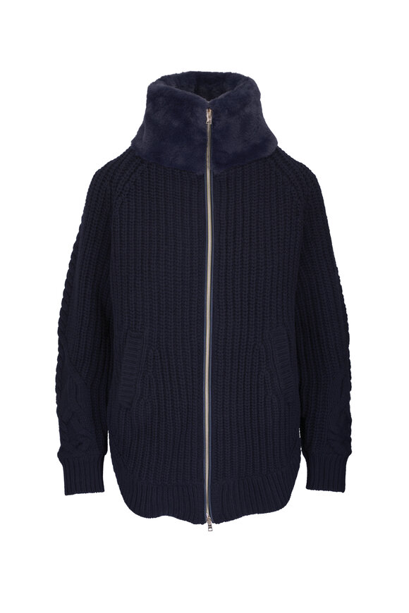 Herno Navy Faux Fur Mixed Media Jacket - view 1