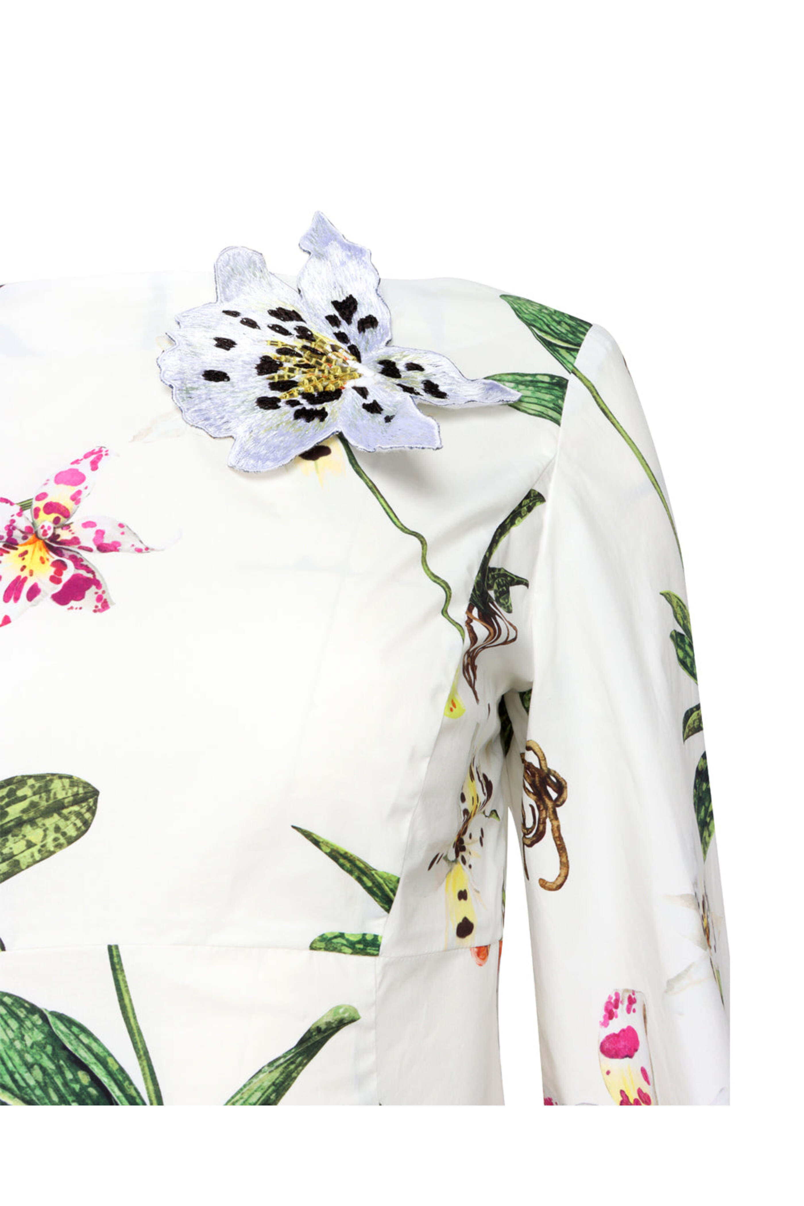 Oscar de la Renta - White Orchid Print Bateau Neck Mini Dress