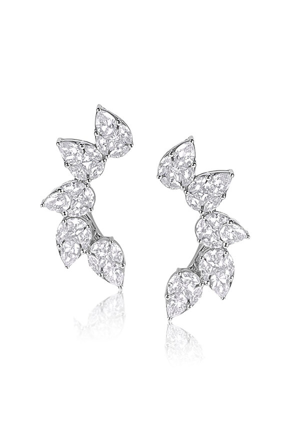 Nam Cho 18k White Gold Diamond Invisibly Set Ear Climbers