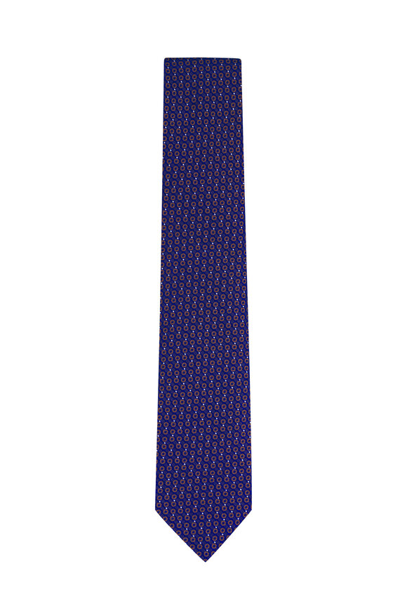 Brioni Midnight Blue & Brown Medallion Necktie