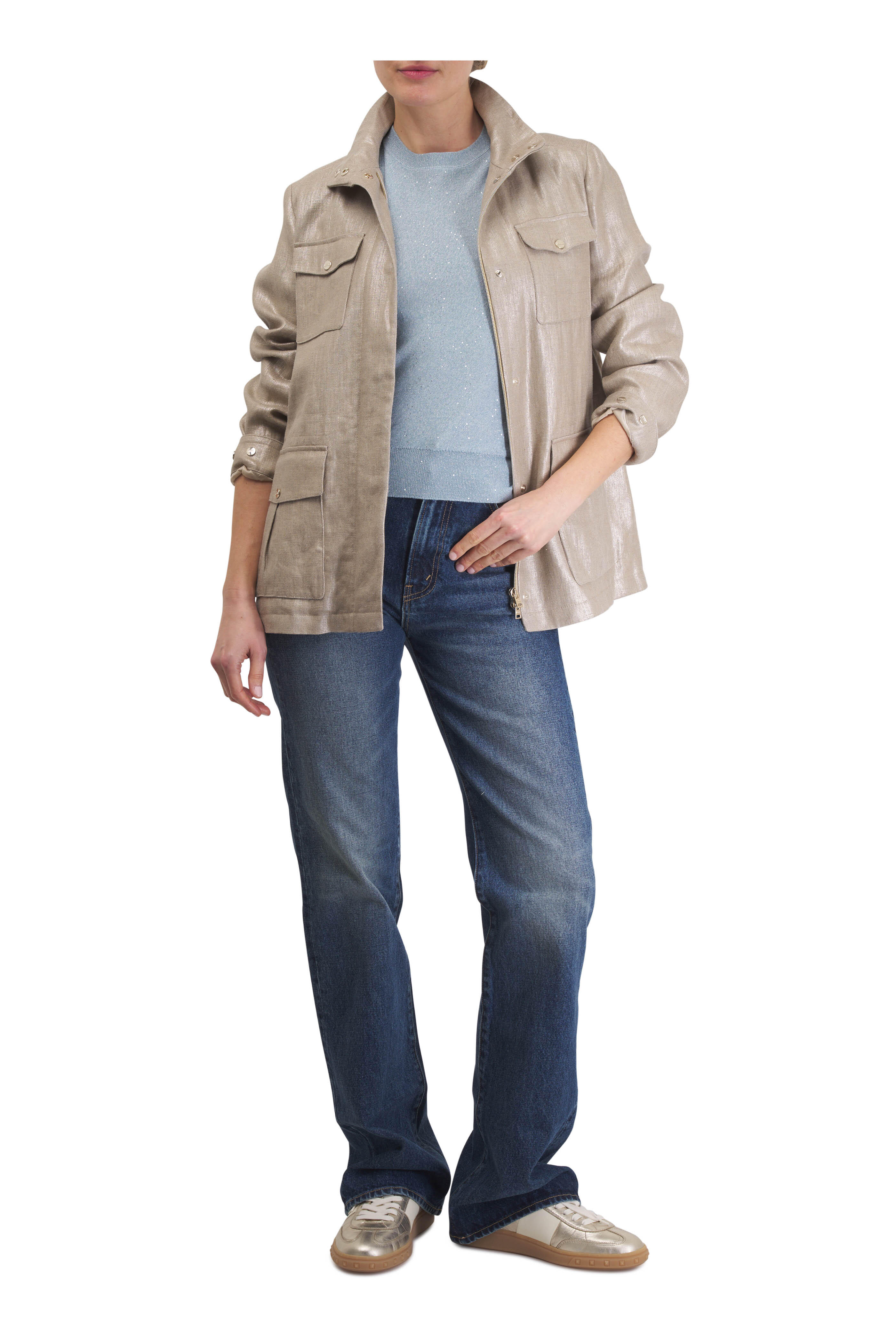 HERNO フィールド ジャケット リネン Herno - Light Gold Laminated Linen Field Jacket | Mitchell