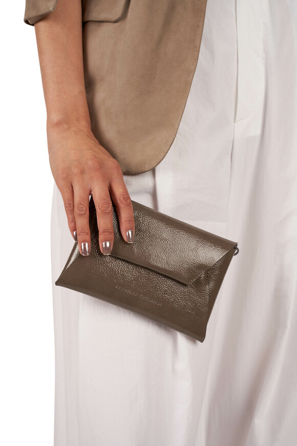 Brunello Cucinelli - Dark Gray Leather Envelope Chain Bag 
