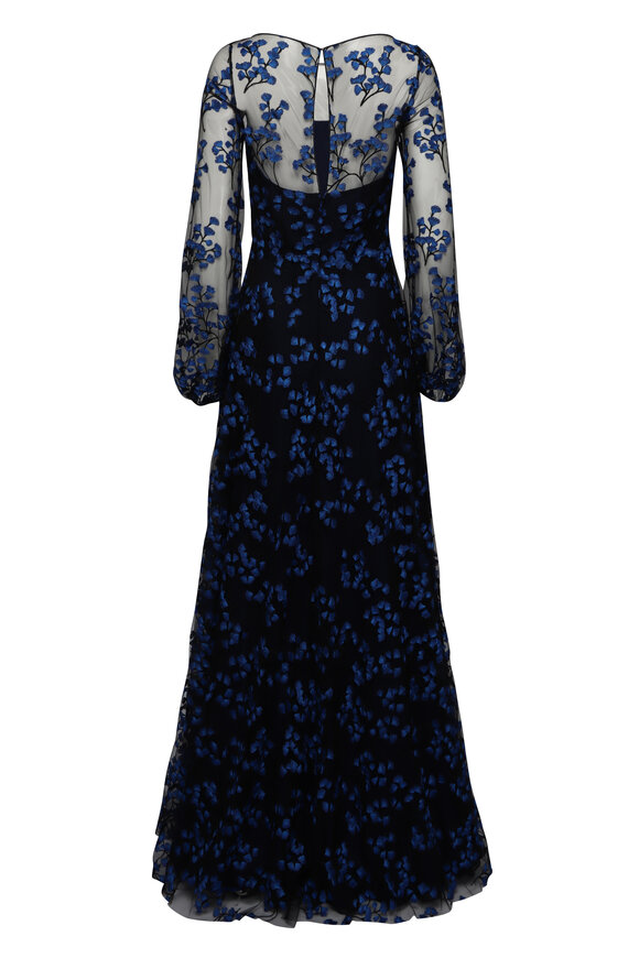 Naeem Khan Black & Blue Floral Embroidered Gown - view 2