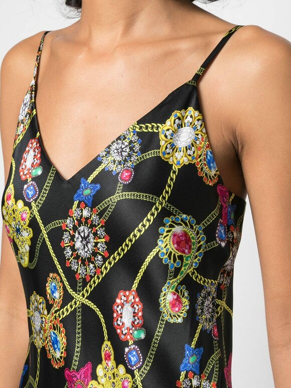 L'Agence - Jodie Black Silk Jewel Print Slip Dress