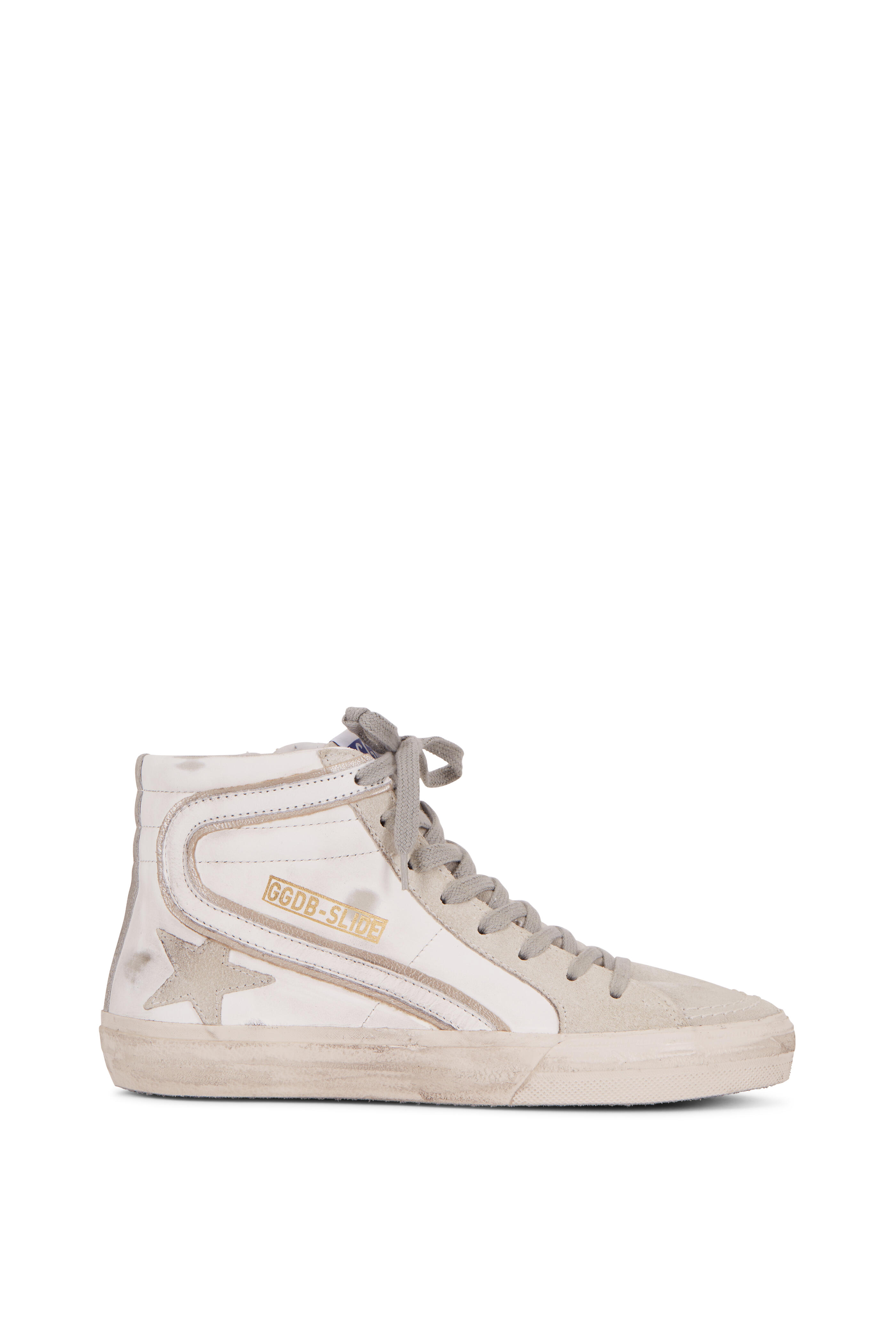 Golden Goose - Slide White & Gray Leather High Top Sneaker