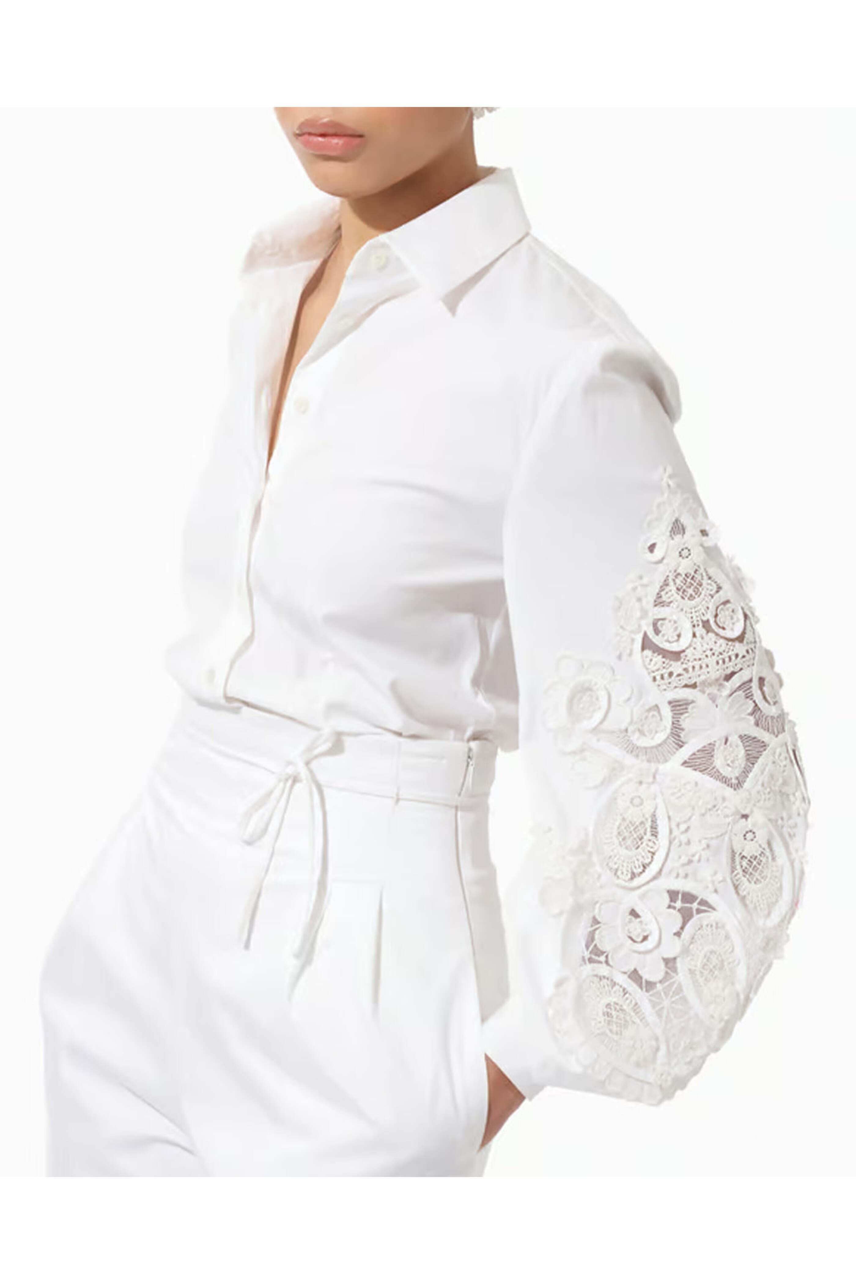 Carolina Herrera - White Embroidered Puff Sleeve Blouse