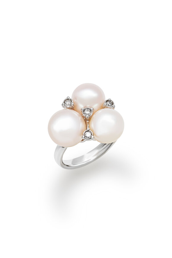 Chantecler 18k White Gold Pearl & Diamond Cluster Ring - view 2