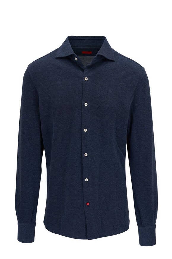 Isaia - Washed Navy Jersey Sport Shirt