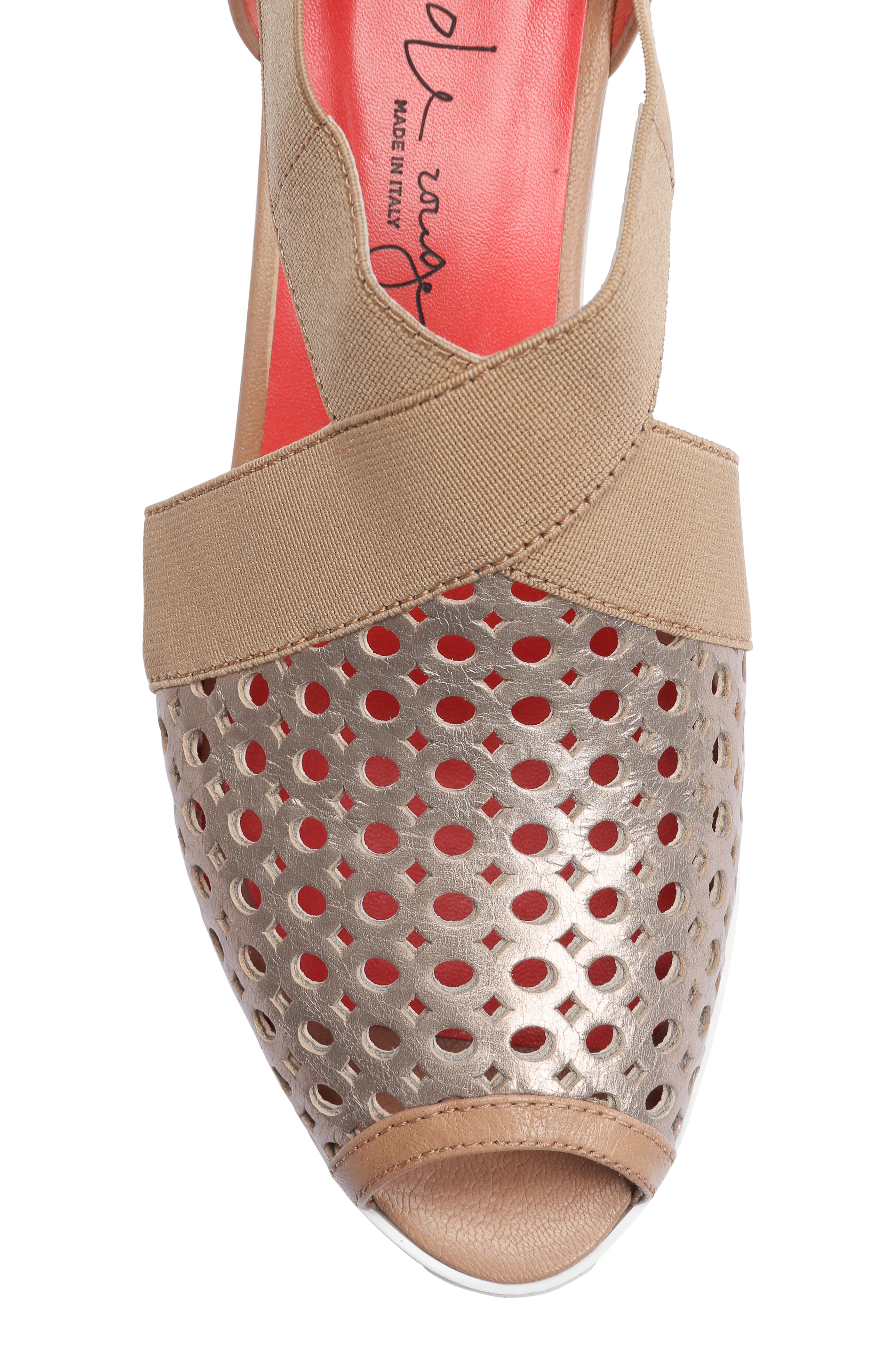 Pas de Rouge - France Nude Perforated Leather Wedge, 50mm