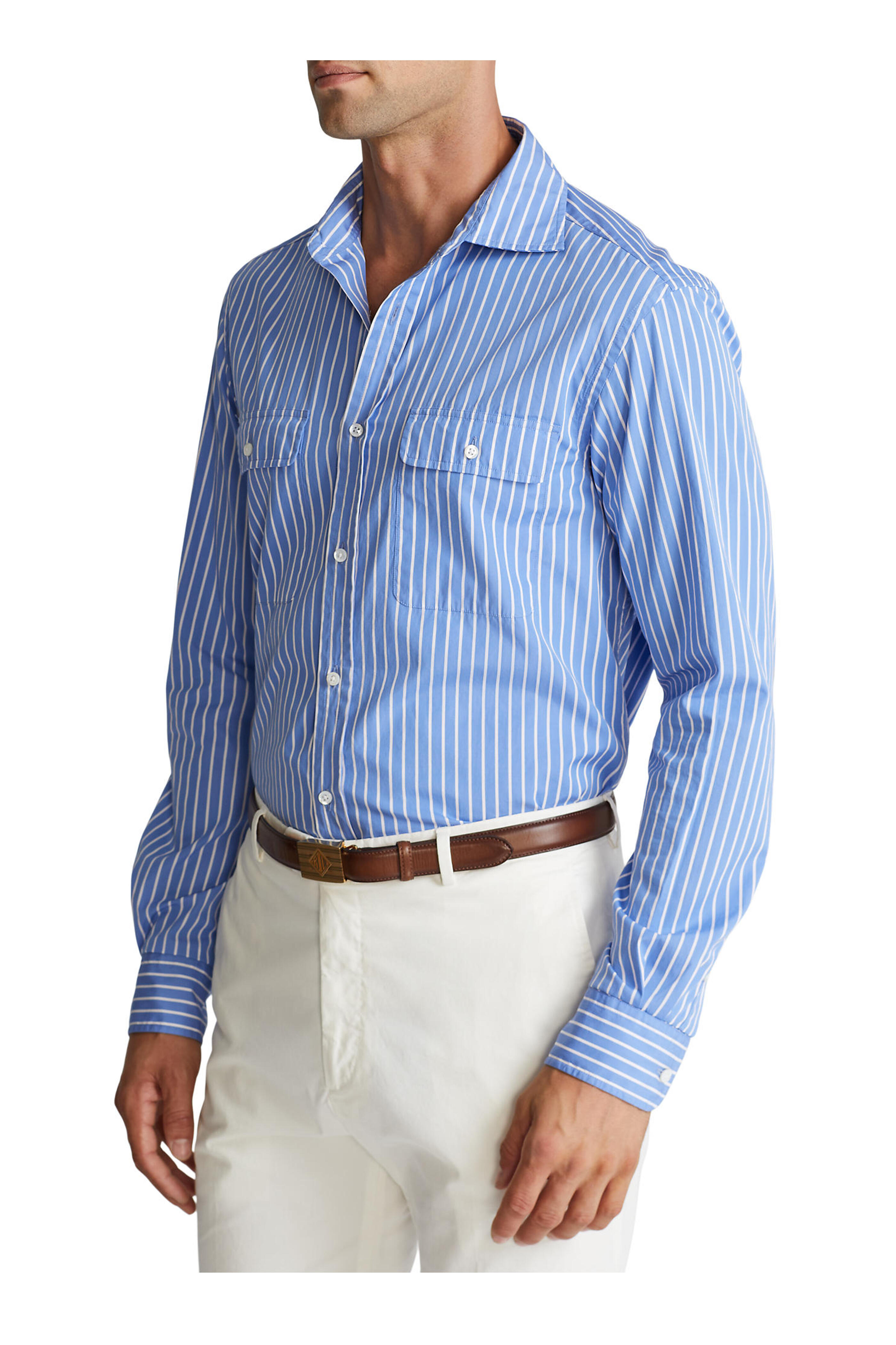 Ralph Lauren Purple Label - Blue & White Striped Washed Poplin Shirt