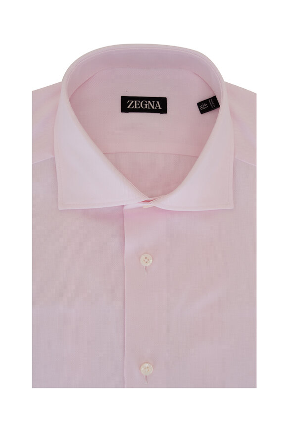 Zegna - Pink Textured Cotton Dress Shirt