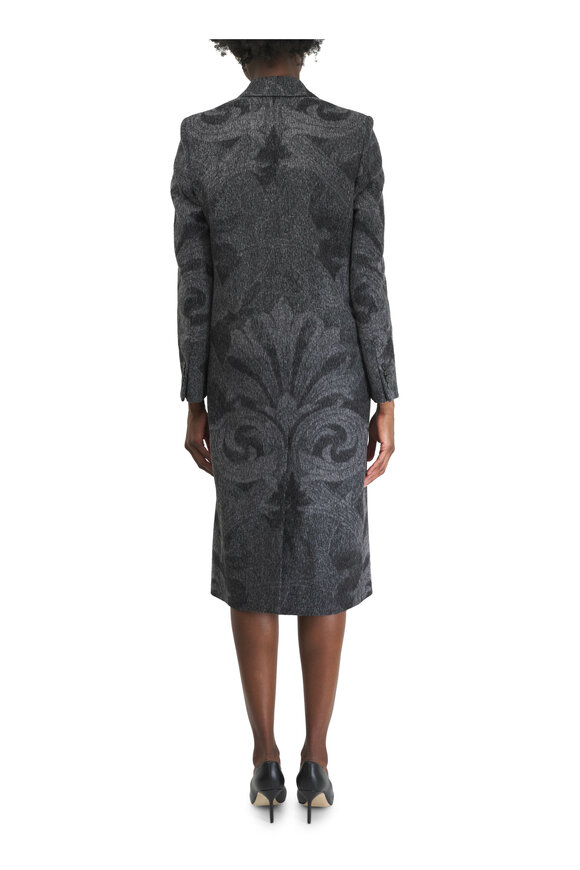 Etro - Gray Paisley Double Breasted Wool Long Coat