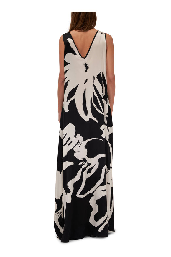 Kiton - Black & White Silk Patterned Maxi Dress