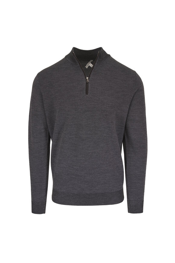 Peter Millar Blair Gray Birdseye Knit Quarter Zip Pullover - view 1