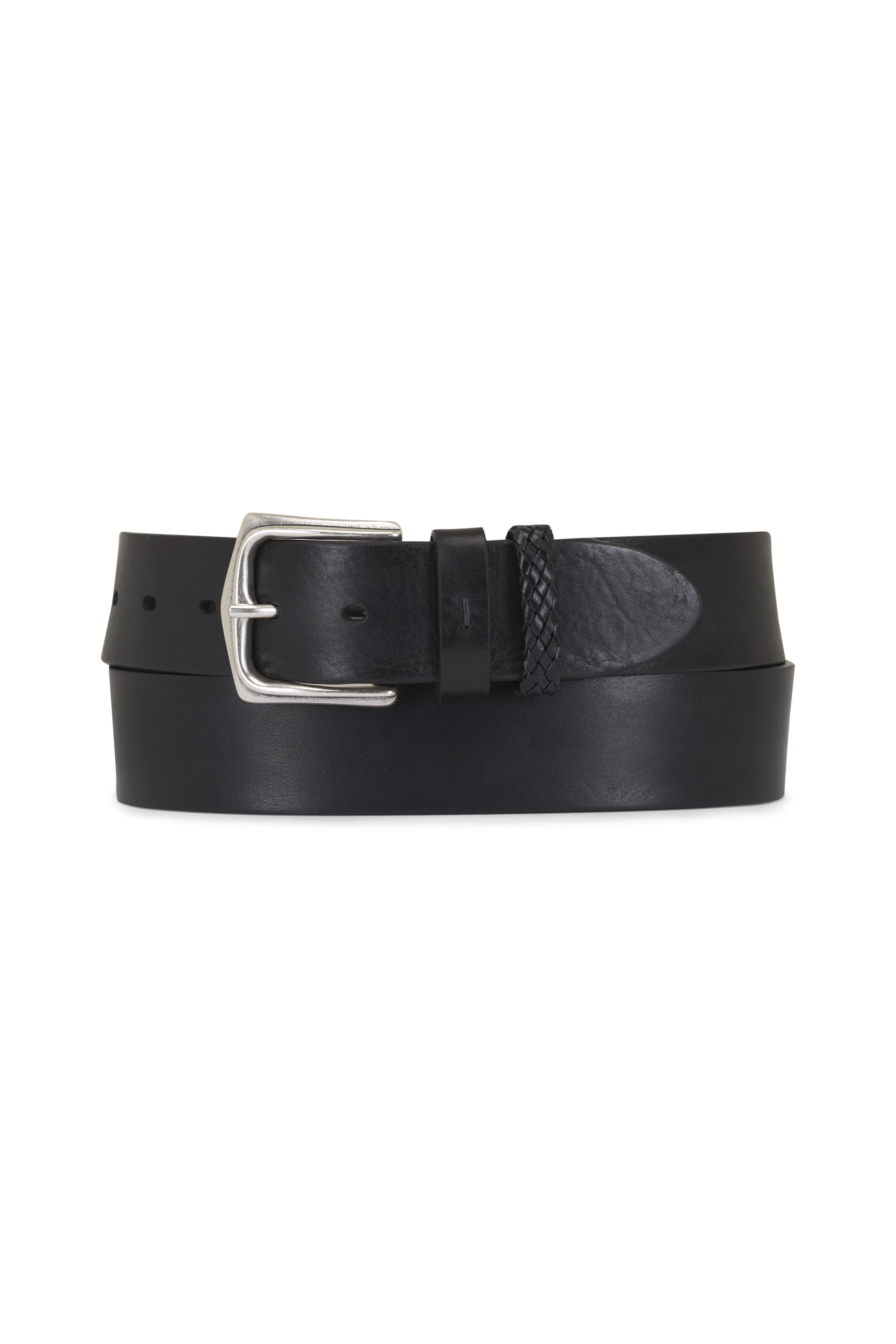 Veneta Cinture - Black Braided Keeper Leather Belt