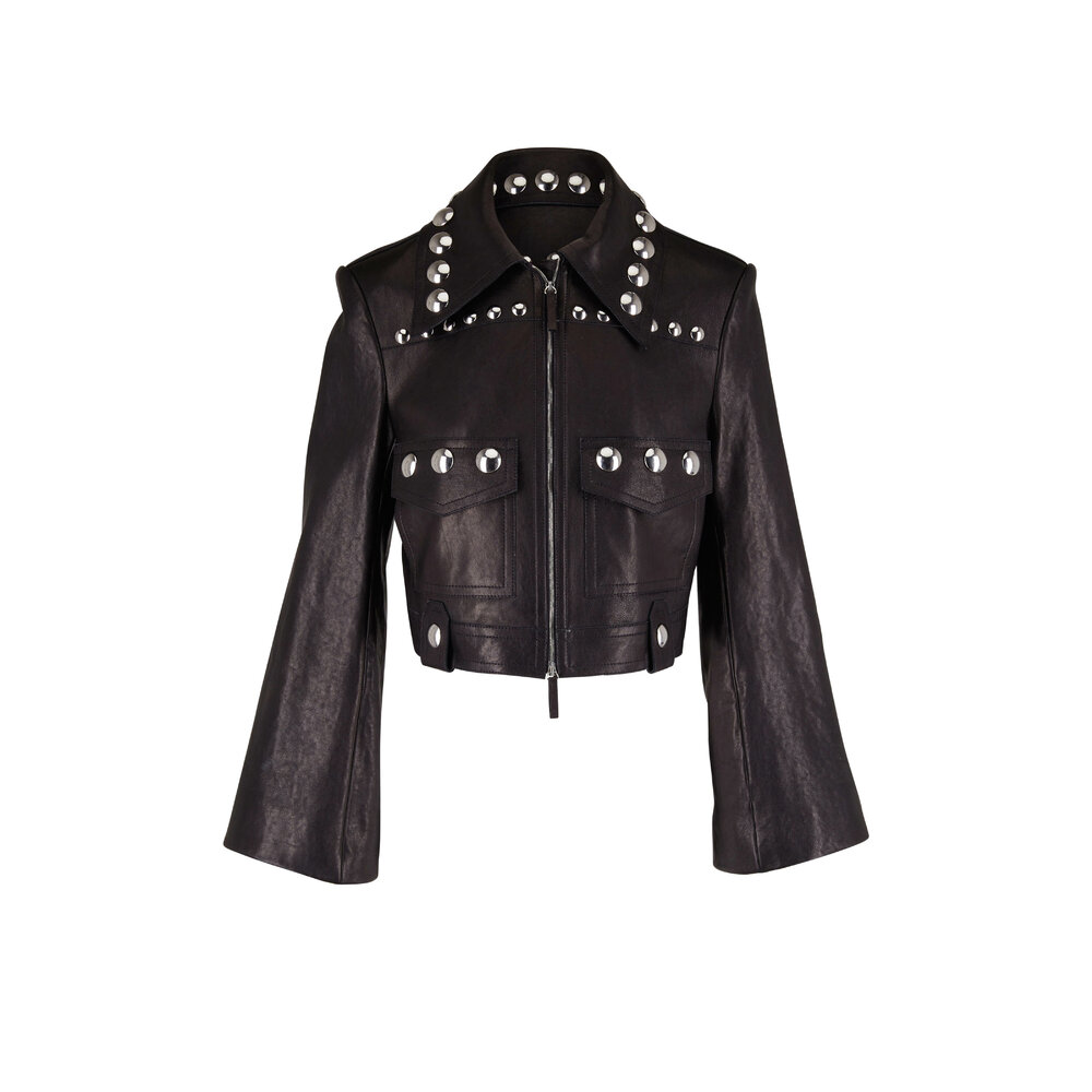 Khaite - Lyle Black Leather Studded Jacket | Mitchell Stores