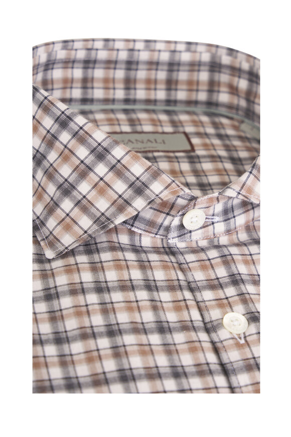 Canali Charcoal & Brown Plaid Cotton Sport Shirt - view 2