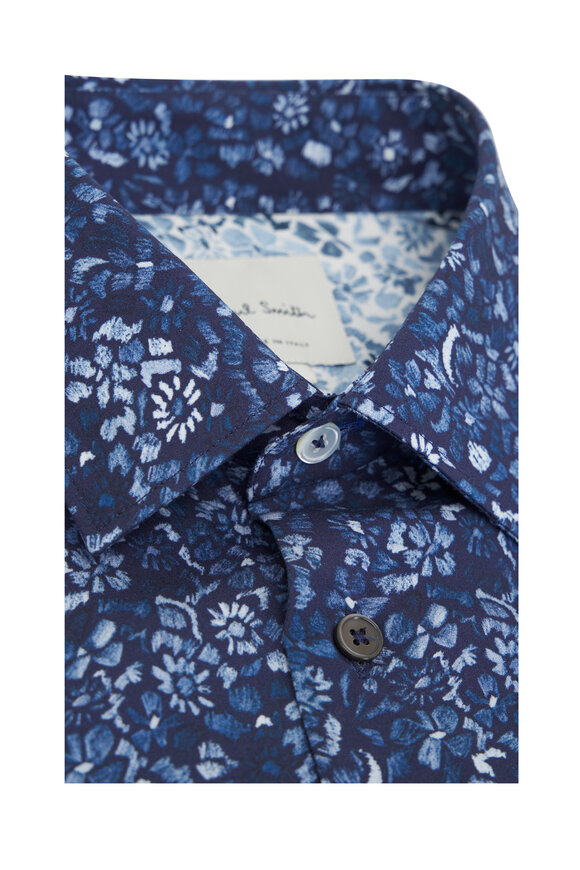 Paul Smith - Navy Blue Floral Cotton Dress Shirt 