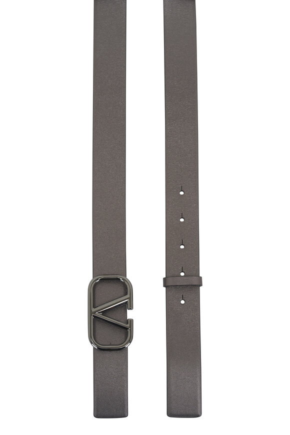 Valentino Garavani - Metallic Anthracite & Black Leather Vlogo Belt 