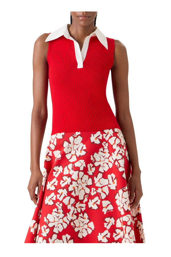Akris Punto Red & White Sleeveless Polo Knit Tank - view 2