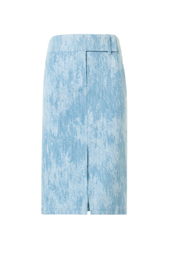 Akris Punto Washed Light Blue Jacquard Denim Pencil Skirt