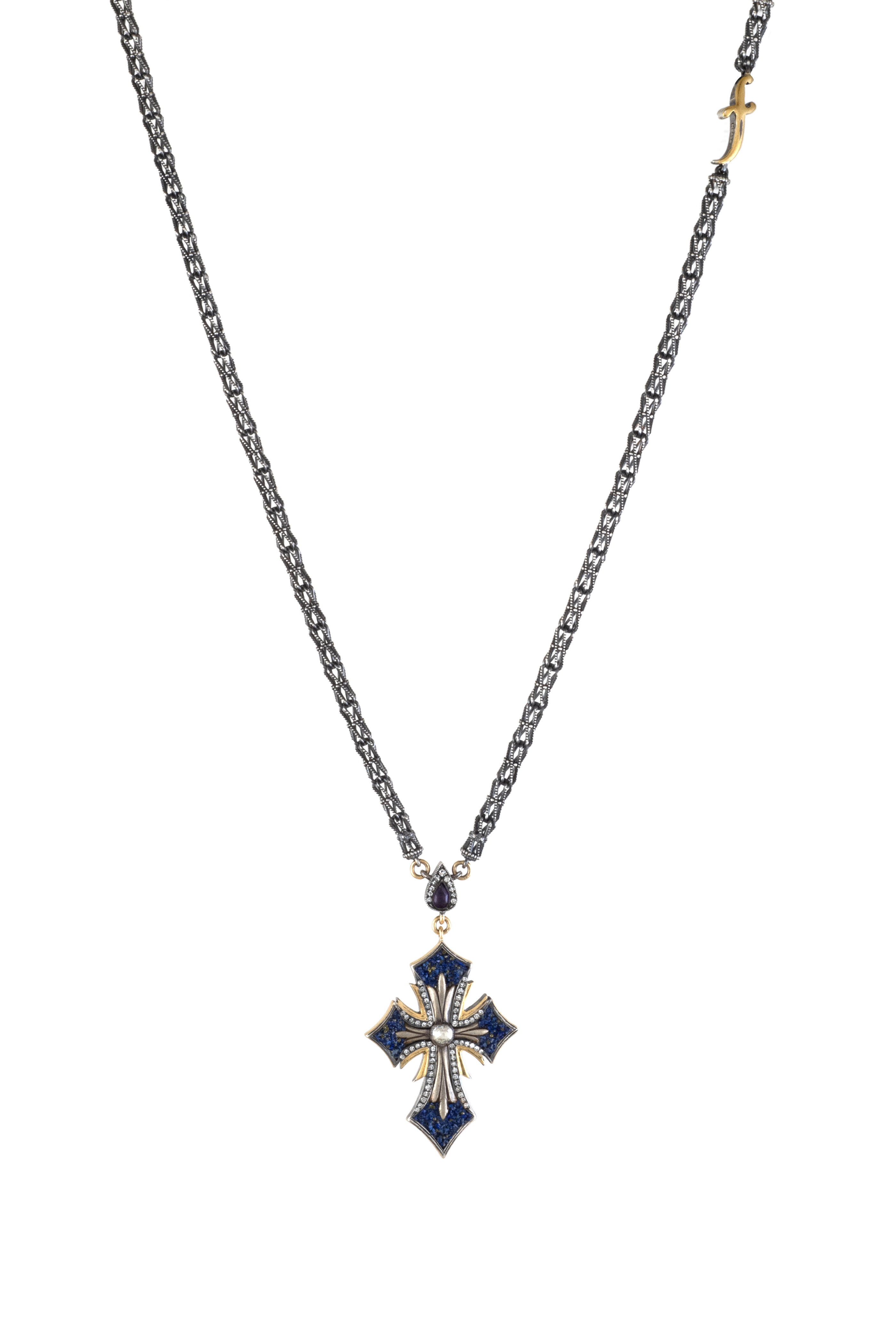 Sevan Bicakci - Diamond & Lapis Mosaic Cross Necklace