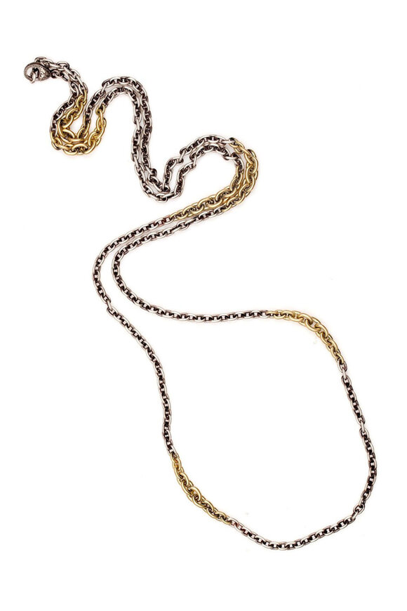 Sylva & Cie Rose Gold and Silver Stripe Chain Link Necklace - view 1