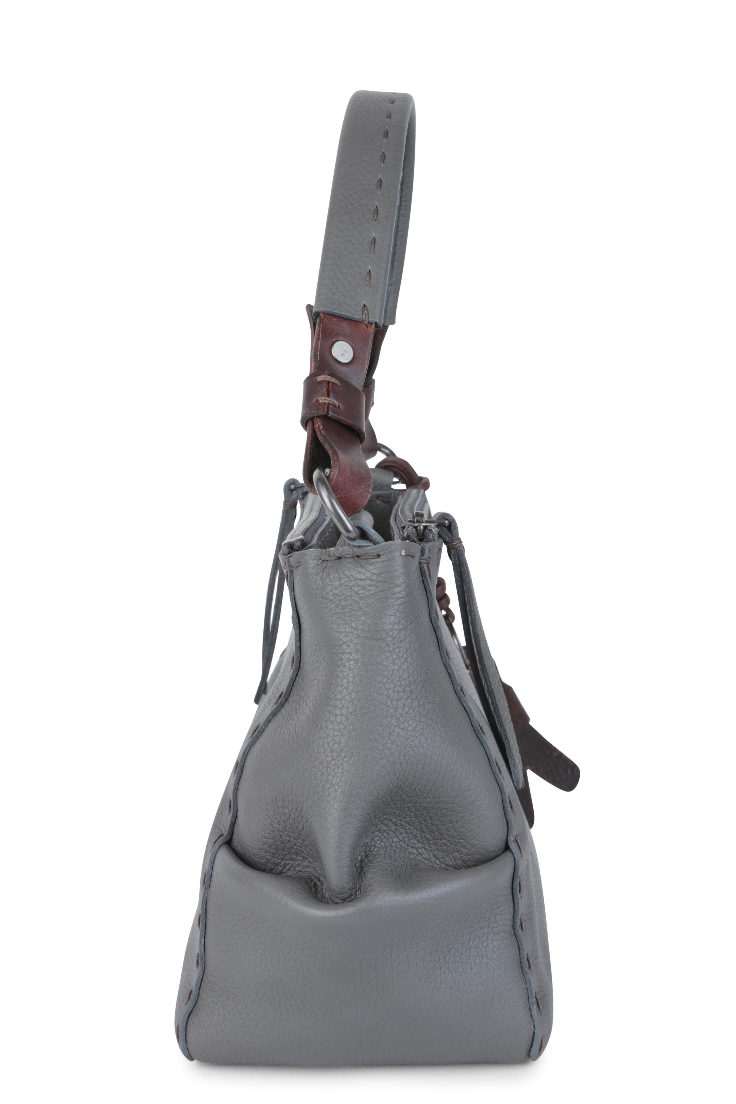 Double Zip Shoulder Bag In Grey