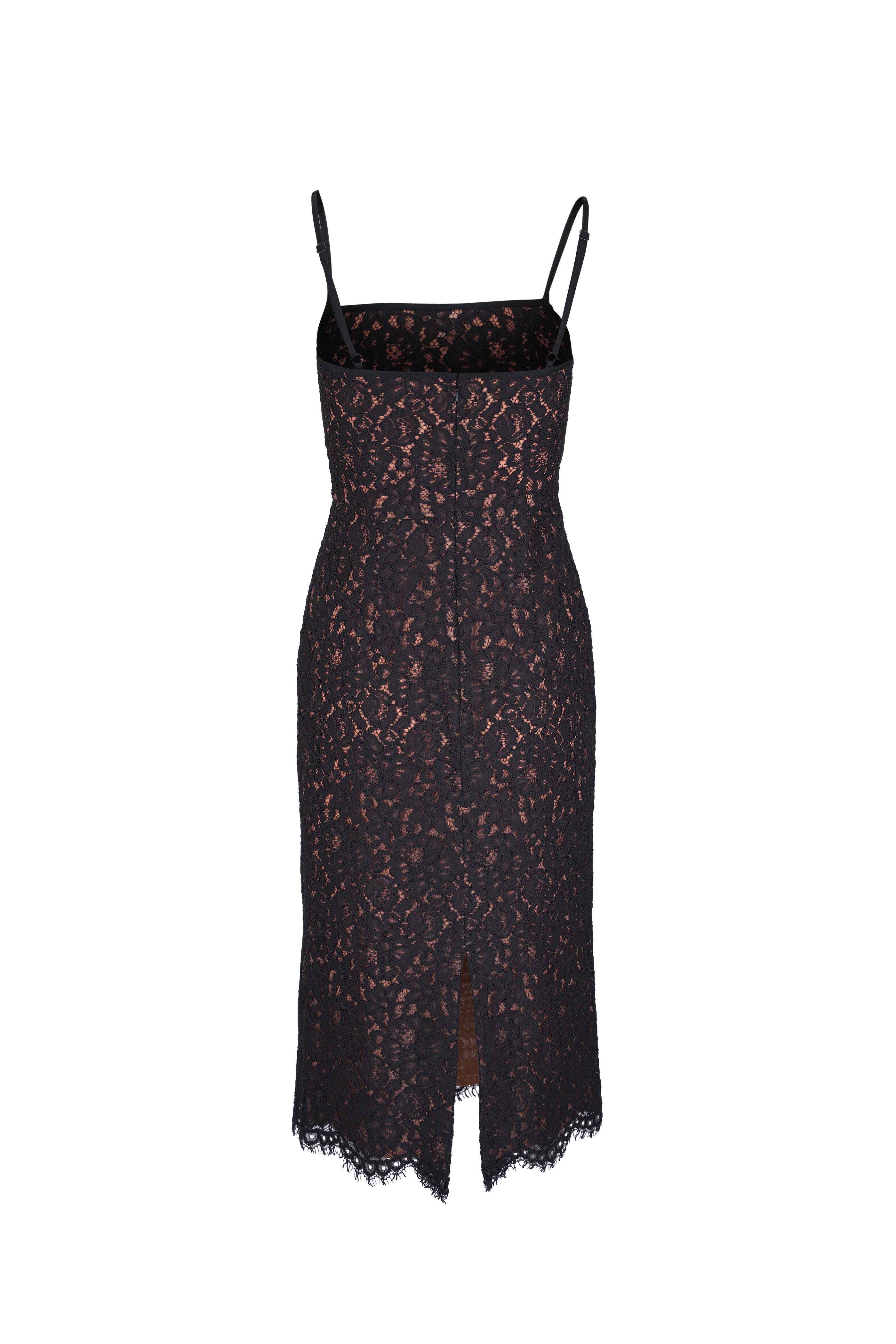 Michael Kors Collection - Lace Spaghetti Strap Black Slip Midi Dress