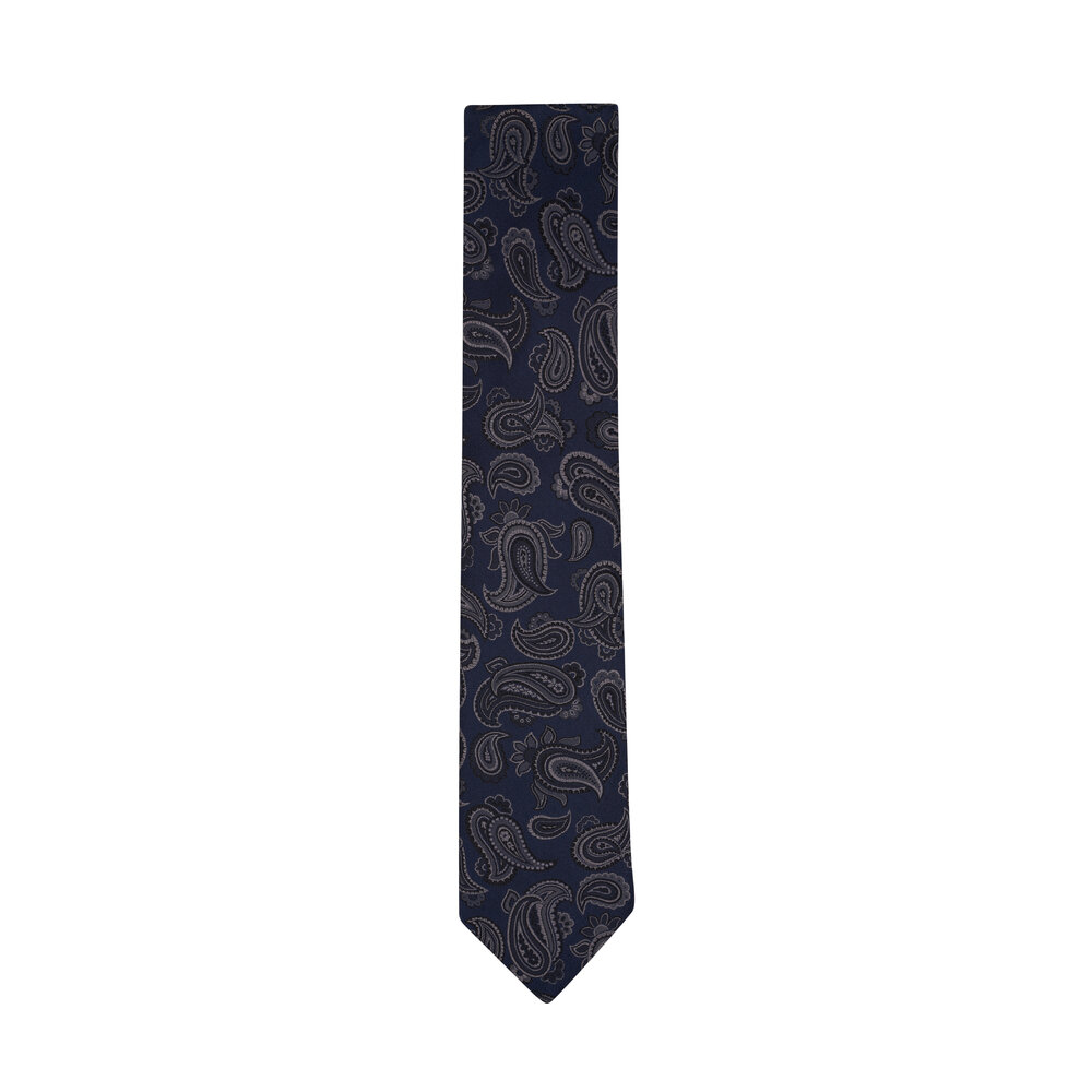Eton Navy Paisley Print Silk Necktie Mitchell Stores