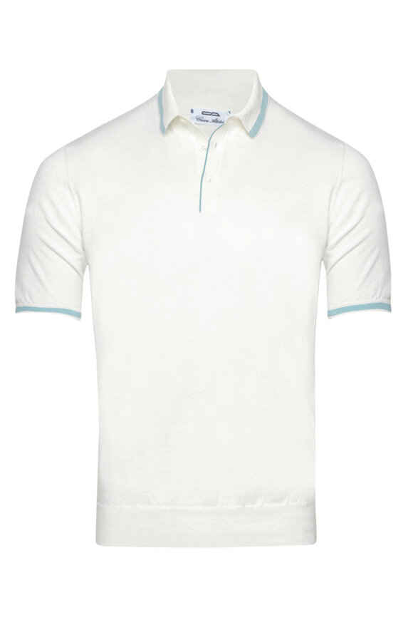 Cesare Attolini White & Sky Blue Polo - view 1