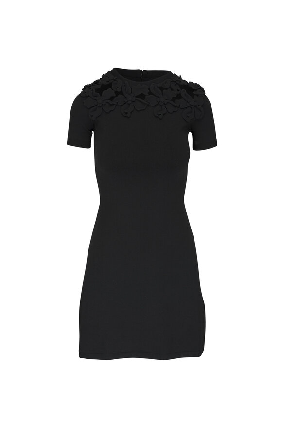 Valentino Black Floral Embroidered Neck Mini Dress