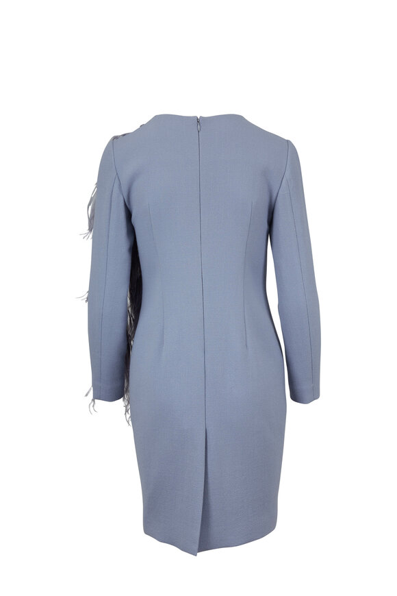 Olivine Gabbro - Lavender Wool & Feather Detail Long Sleeve Dress