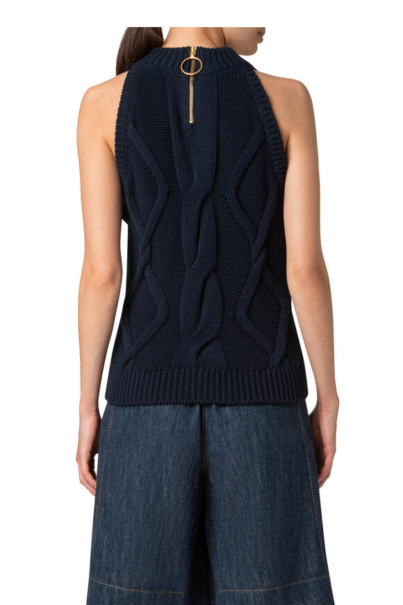 Akris Punto - Navy Blue Chunky Cable Knit Sleeveless Top