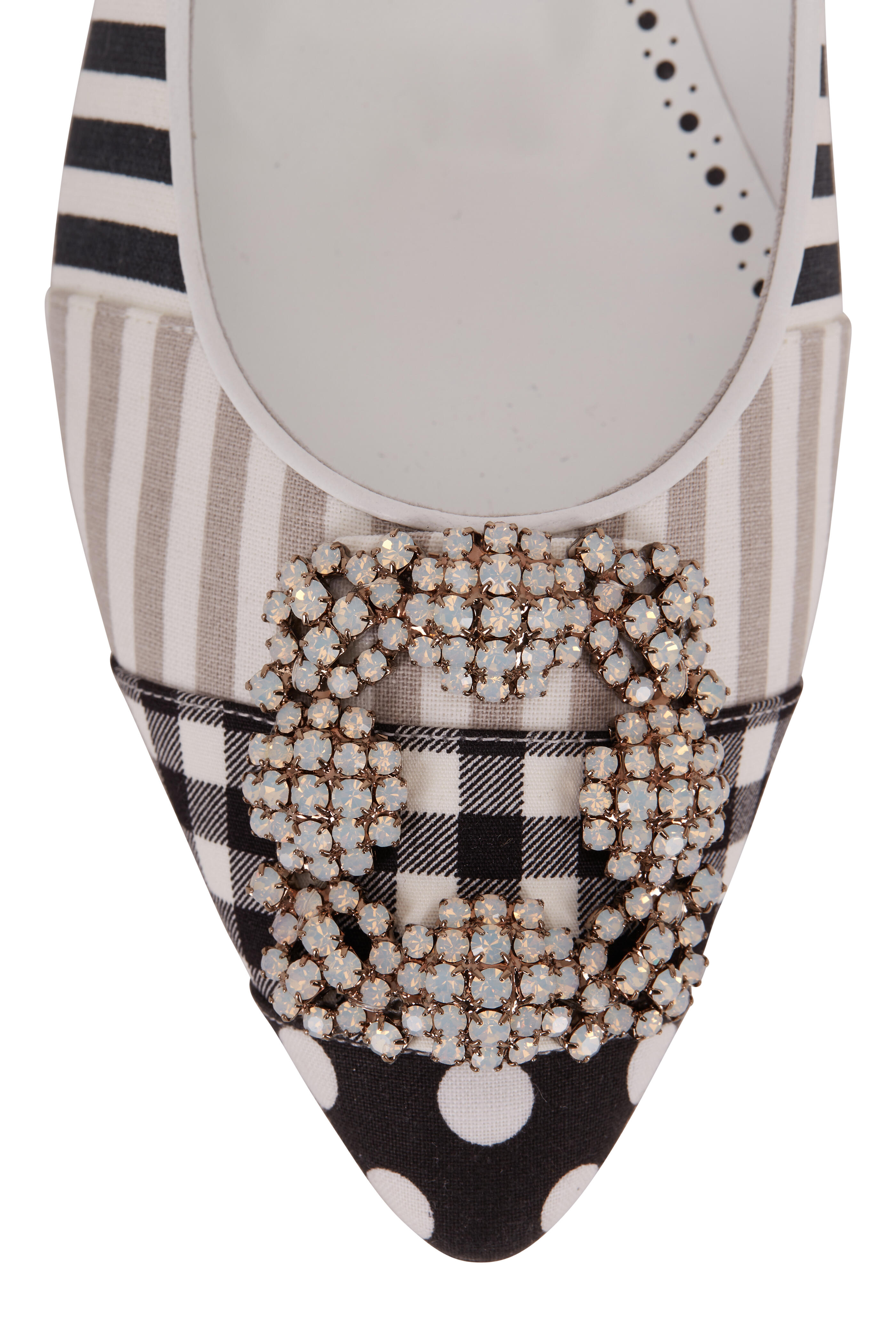 Drawer MANOLO BLAHNIK ［未使用］VABELA Manolo Blahnik - Hangisi Black & White Patchwork Buckled Flat