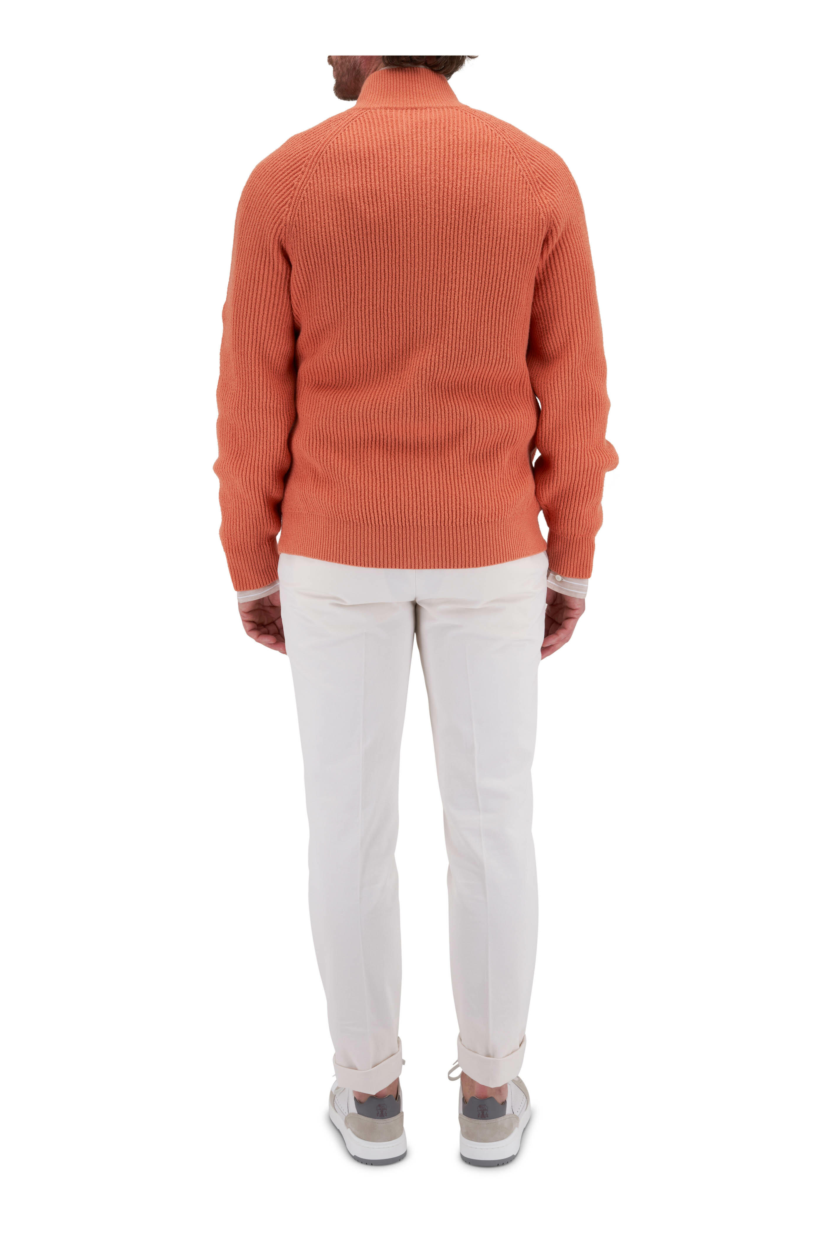 Brunello Cucinelli - Orange Ribbed Full Zip Sweater