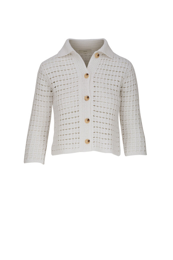 Vince - Optic White Cotton Block Stitch Cardigan 