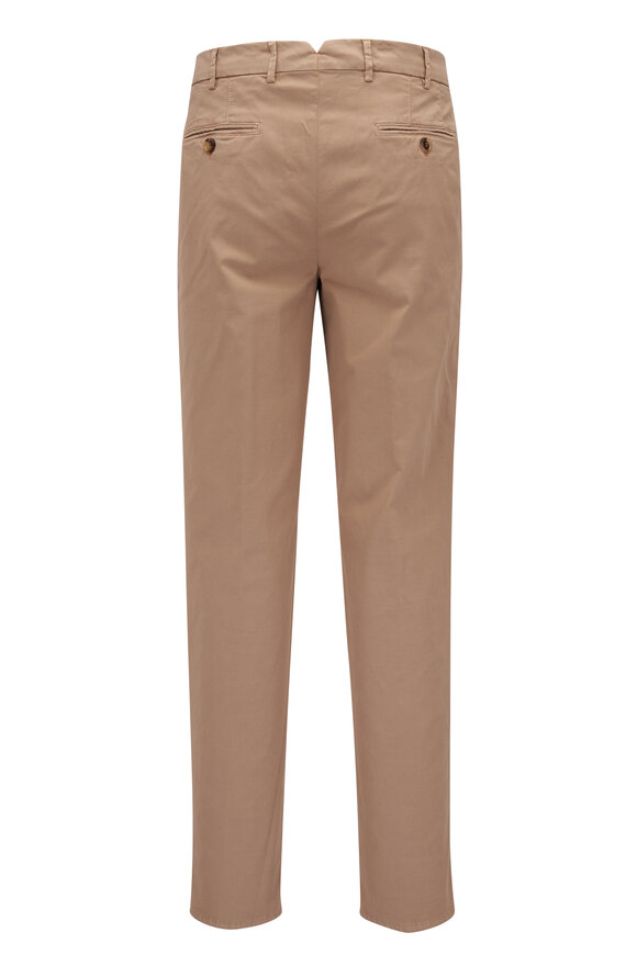 Brunello Cucinelli - Tan Cotton Blend Stretch Flat Front Pant