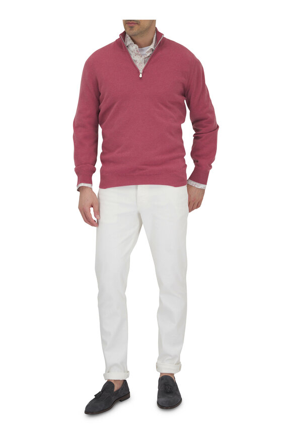 Brunello Cucinelli - Red Cashmere Quarter Zip Pullover