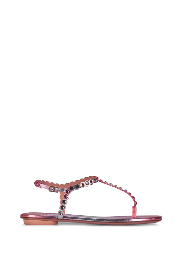 Aquazzura Tequila Flamingo Pink Embellished Thong Sandal - view 3